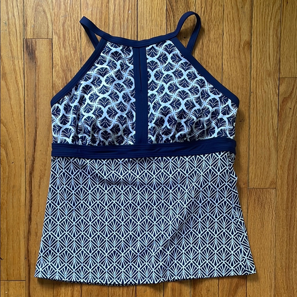 Land’s End Navy‎ and White Patterned Women's Swim Top